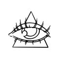 Illuminati eye of free mason secret society. Tarot all seeing third eye in pyramid. Vector illustration