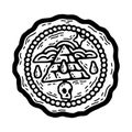 Illuminati eye. Freemason vintage emblem, triangle logo on medallion, god providence and pyramid, magic world power Royalty Free Stock Photo
