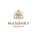 Illuminati logo icon, All seeing eye of god in sacred geometry triangle, masonry symbol, vector or emblem design element. Royalty Free Stock Photo