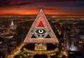 Illuminati Sign Illuminating the City: A Cryptic Urban Illustration