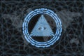 Illuminati symbol, on black background with world map and network. The concept of a world conspiracy Royalty Free Stock Photo