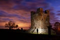 Illuminating belfry in Jesuit ruin during sunset Royalty Free Stock Photo