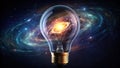 Illuminating the cosmos a spiral galaxy within a light bulb, representing the vastness of space and the power of ideas. Generative Royalty Free Stock Photo