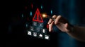 Illuminating Digital Threats with Warning Symbols and Data Icons, a Futuristic Interface Concept for Cybersecurity and Royalty Free Stock Photo