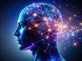 Illuminating the Future A Futuristic AI Neural Network Head Captured in a Nighttime Machine Learning Concept Royalty Free Stock Photo
