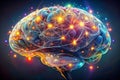 Illuminating the Future A Glowing Neural Network Brain Capturing the Essence of Advanced Technology through Double Royalty Free Stock Photo