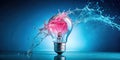 Illuminating ideas a dynamic visual metaphor of innovation and progress with water splashing around a lightbulb. Generative AI Royalty Free Stock Photo