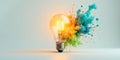Illuminating ideas a glowing lightbulb amidst an explosion of vibrant hues representing creativity and innovation. Generative AI Royalty Free Stock Photo