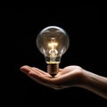 Illuminating Ideas: Hand Cradles a Glowing Light Bulb, Symbolizing Creativity and Innovation