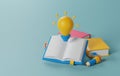 Illuminating Ideas of Yellow Light Bulb and Open Book for Creative Education. 3D render Royalty Free Stock Photo