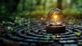 Illuminating Nature: A Light Bulb on a Tree Stump Symbolizing the Fusion of Technology and Creativity with Nature Royalty Free Stock Photo