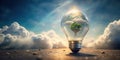 Illuminating a sustainable future a tree growing inside a light bulb against a cloudy sky. Generative AI Royalty Free Stock Photo