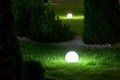 Illumination backyard light garden with electric ground lantern with sphere diffuser.