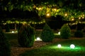 Illumination backyard light garden with electric ground sphere lantern.