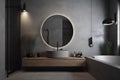 design modern interior bathroom sink luxury gray home room mirror concrete. Generative AI.