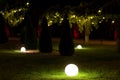 Illumination landscape light backyard with electric ground lantern with round diffuser lamp.