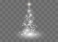 Illumination Lights Shiny Christmas tree Isolated on Transparent Background. White tree as symbol of Happy New Year Royalty Free Stock Photo