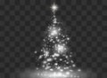 Illumination Lights Shiny Christmas tree Isolated on Transparent Background. White tree as symbol of Happy New Year