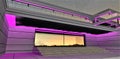 Illumination of purple colour of the elite low-rise office in the evening. Good picture for business estate sellers. 3d rendering Royalty Free Stock Photo