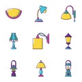 Illuminator icons set, cartoon style