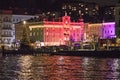 Town hall in Gmunden, Salzkammergut, Austria, by night in the Christmastime Royalty Free Stock Photo