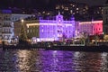 Town hall in Gmunden, Salzkammergut, Austria, by night in the Christmastime Royalty Free Stock Photo