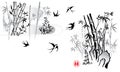 Elegant Chinese ink brush style bamboo drawing.