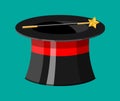 Illusionist cylinder hat with magical stick Royalty Free Stock Photo