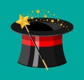 Illusionist cylinder hat with magical stick Royalty Free Stock Photo