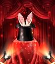 Magical tricks with rabbit 3d realistic vector