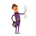 Illusionist in purple tail-coat with white bunny