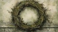 Illusionistic Grass Wreath Painting With Restrained Palette