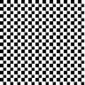 Illusory monochrome background with mosaic of squares. Seamlessly repeatable black and white pattern.