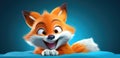 illustation of funny fox is seen with a scheerful look on his face. Cartoon style, orange and turquoise colors Royalty Free Stock Photo