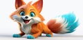 illustation of funny fox is seen with a scheerful look on his face. Cartoon style, orange and turquoise colors Royalty Free Stock Photo