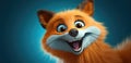 illustation of funny fox is seen with a scheerful look on his face. Cartoon style, orange and turquoise colors Royalty Free Stock Photo