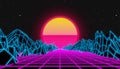 Illustation of futuristic 80s Dynamic Synthwave retro style