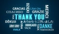 Illustation of thank you keyword cloud in different languages with white and blue text Royalty Free Stock Photo