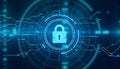Illustrate cybersecurity themes such as secure data centers, encrypted data streams, digital locks, or firewalls