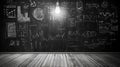 Illustrate Ideas with Bulb on Blackboard with Hand Drawn Chart And Diagram Royalty Free Stock Photo