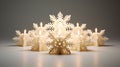 Illustrate intricate snowflake-shaped candles arranged beautifully against a clean white background