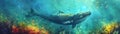 Illustrate mythical creatures in a captivating side view underwater kingdom