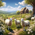 illustrate a peaceful countryside scene with lambs chicks and a rustic easter celebration trend