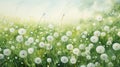 Illustrate a peaceful setting with ivory-colored dandelions