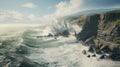 a rugged coastal cliffside battered by waves