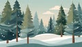 Illustrate a serene winter forest scene with minimalistic evergreen trees, creating a peaceful and timeless background, xmas green