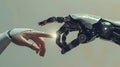 Illustrate a symbolic connection between a robot and a human hand in a side-view composition Royalty Free Stock Photo
