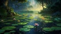 a tranquil pond with lily pads