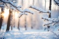 snow-laden branches and a hint of soft sunlight