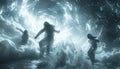 Illustrate the unique blend of Space Exploration and Dance Forms using CG 3D rendering, presenting a mesmerizing low-angle view of